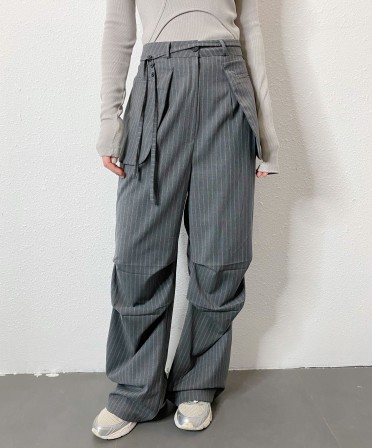 Grey Stripe Slack with Patched Pocket #250304